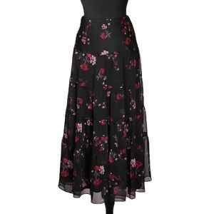 Ralph Lauren Womens Maxi Skirt Black Red Elastic Waist Tiered Long Lined Size 2X